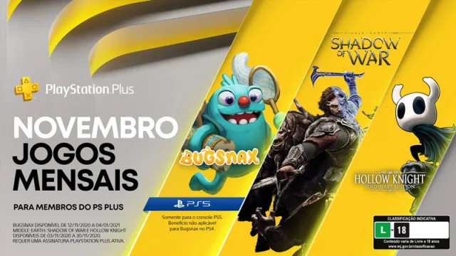 Shadow of War, Hollow Knight e Bugsnax na PSN Plus