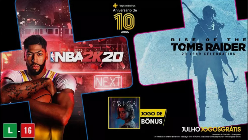 NBA2K20, Rise Of The Tomb Raider e Erica na PSN Plus